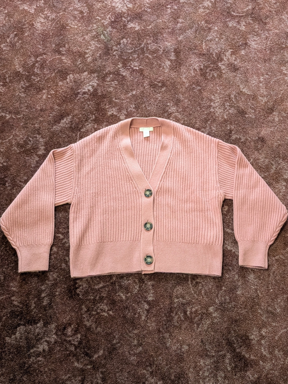 H&M Dusty Pink Ribbed V-Neck Button Cardigan Size M